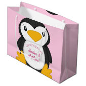 Grand Sac Cadeau Baby shower de pingouin rose (Devant Angle)