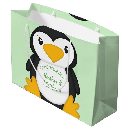 Grand Sac Cadeau Baby shower de pingouin vert (Dos Angle)