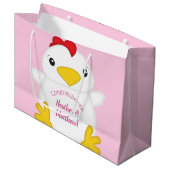 Grand Sac Cadeau Baby shower de poulet ferme rose (Devant Angle)
