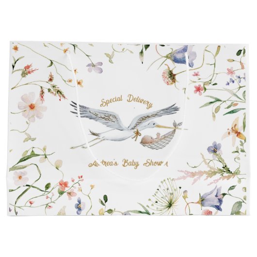 Grand Sac Cadeau Baby shower de ruban Fleur sauvage Stork (Dos)