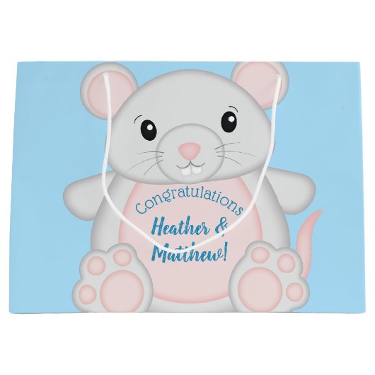 Grand Sac Cadeau Baby shower de souris bleu (Devant)