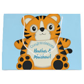 Grand Sac Cadeau Baby shower de tigre bleu (Devant)
