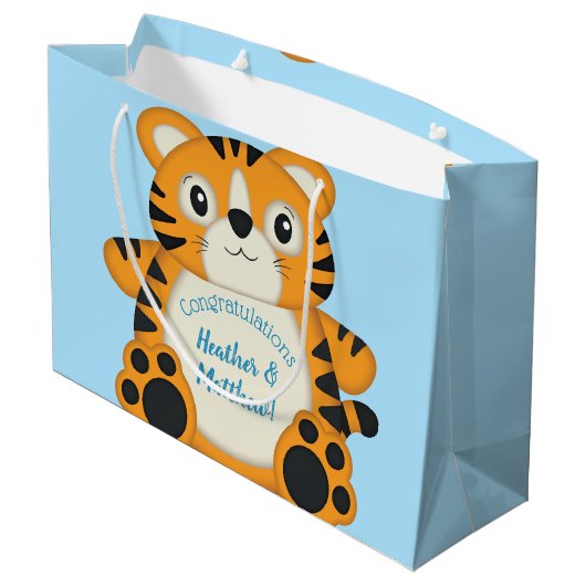 Grand Sac Cadeau Baby shower de tigre bleu (Dos Angle)