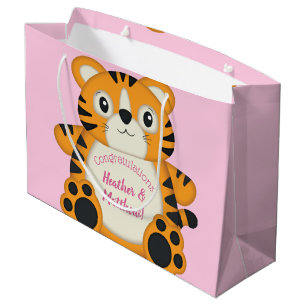 Grand Sac Cadeau Baby shower de tigre rose