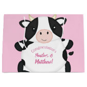 Grand Sac Cadeau Baby shower de vache rose (Devant)