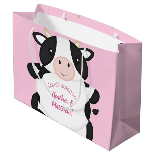 Grand Sac Cadeau Baby shower de vache rose (Dos Angle)