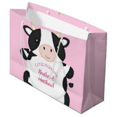 Grand Sac Cadeau Baby shower de vache rose (Devant Angle)