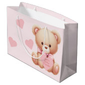 Grand Sac Cadeau Baby shower des Coeurs Rose Ours (Dos Angle)
