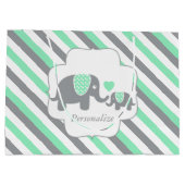 Grand Sac Cadeau Baby shower des éléphants blancs, verts et gris (Dos)