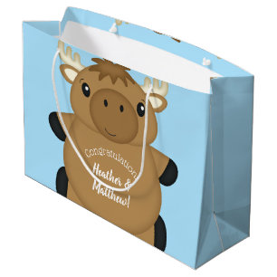 Grand Sac Cadeau Baby shower d'orignal Garçon bleu