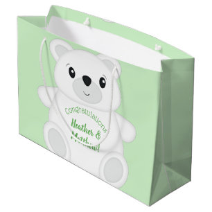 Grand Sac Cadeau Baby shower d'ours polaire vert