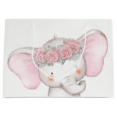 Grand Sac Cadeau Baby shower Eléphant fille (Devant)