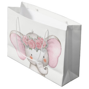 Grand Sac Cadeau Baby Shower Éléphant Fille