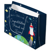 Grand Sac Cadeau Baby shower Espace Extérieur Bouteille Fusée Navir (Devant Angle)