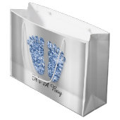 Grand Sac Cadeau Baby shower Feet C'est un garçon Blue Navy Argent (Devant Angle)