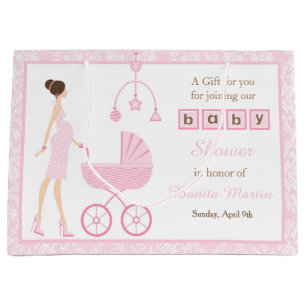 Grand Sac Cadeau Baby shower femme femme rose Damask Brunette