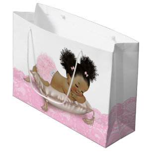 Grand Sac Cadeau Baby Shower Fille Afro-Américaine
