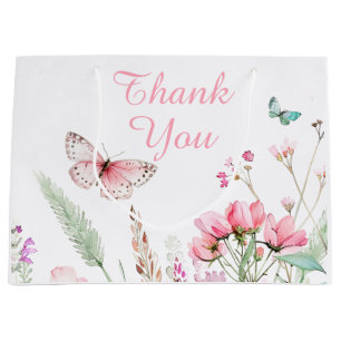 Grand Sac Cadeau Baby shower floral papillon rose printanier