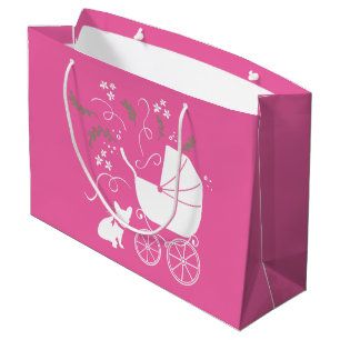Grand Sac Cadeau Baby shower français de Bulldog, français rose