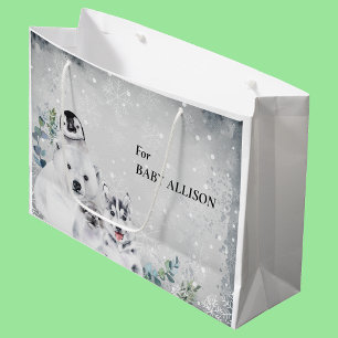 Grand Sac Cadeau Baby shower hiver Neige Noël Arctique Animal