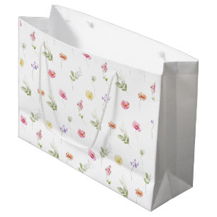 Grand Sac Cadeau Baby shower motif Fleur sauvage aquarelle