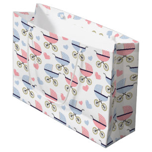 Grand Sac Cadeau Baby shower Motif Pink and Blue Pram