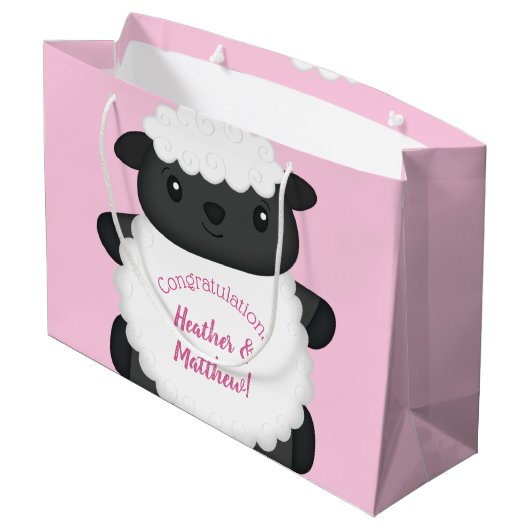 Grand Sac Cadeau Baby shower mouton rose (Dos Angle)