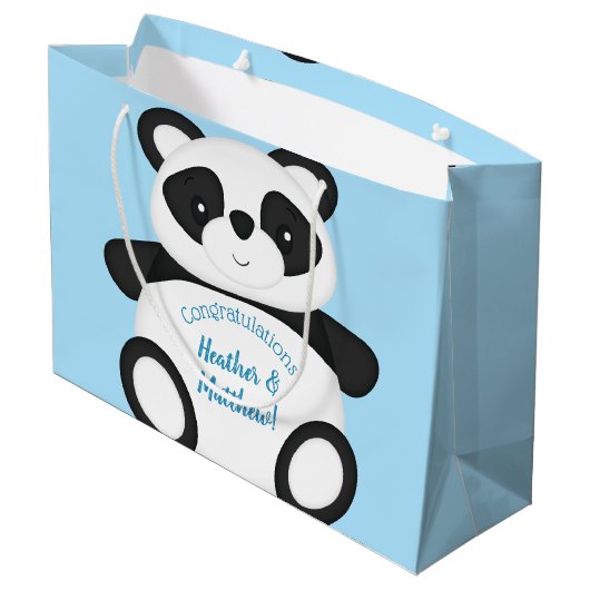 Grand Sac Cadeau Baby shower Ours Panda Bleu (Dos Angle)