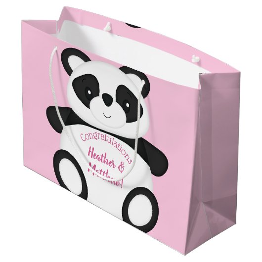 Grand Sac Cadeau Baby shower Ours Panda Rose (Dos Angle)