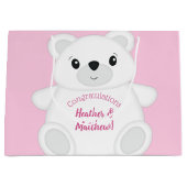 Grand Sac Cadeau Baby shower Ours rose (Devant)