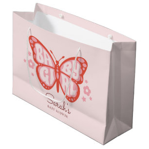 Grand Sac Cadeau Baby shower papillon rose de la petite fille