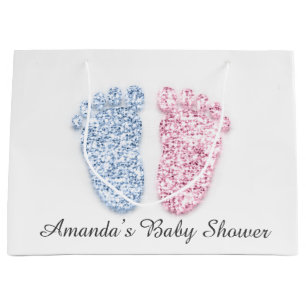 Grand Sac Cadeau baby shower Pieds Garçon Nom de fille Rose Bleu G