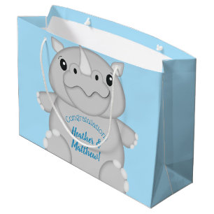 Grand Sac Cadeau Baby shower Rhino bleu