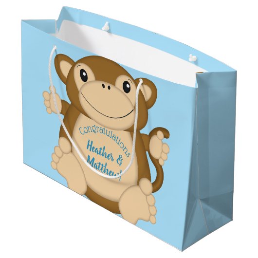 Grand Sac Cadeau Baby shower singe bleu (Dos Angle)