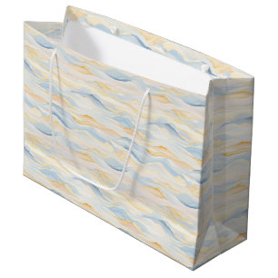 Grand Sac Cadeau Baby Shower Vagues Bleues Crème Pêche