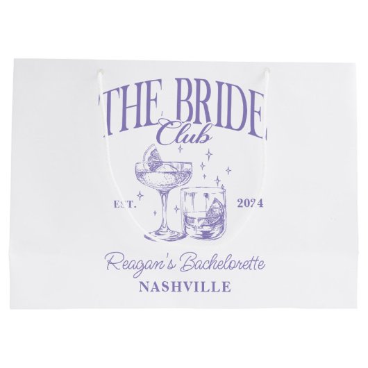 Grand Sac Cadeau Bachelorette Party Retro Cocktail Purple Bride (Dos)