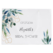 Grand Sac Cadeau Bain de mariage nom or feuillage d'eucalyptus (Dos)