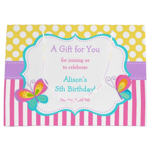 Grand Sac Cadeau Baisers à papillon et voeux d'anniversaire Merci d (Devant)