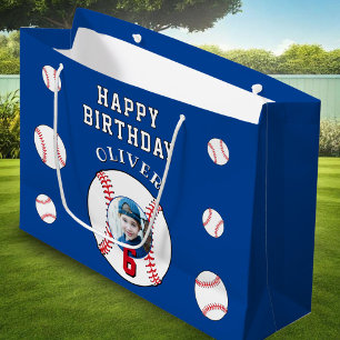 Grand Sac Cadeau Bal de baseball bleu Anniversaire de enfant Photo