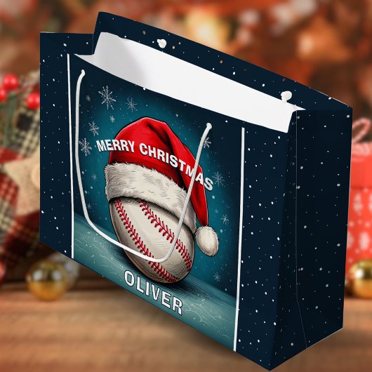 Grand Sac Cadeau Bal de baseball Rouge Père Noël
