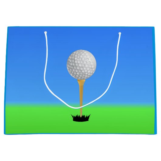 Grand Sac Cadeau Bal de golf sur un Tee (Devant)