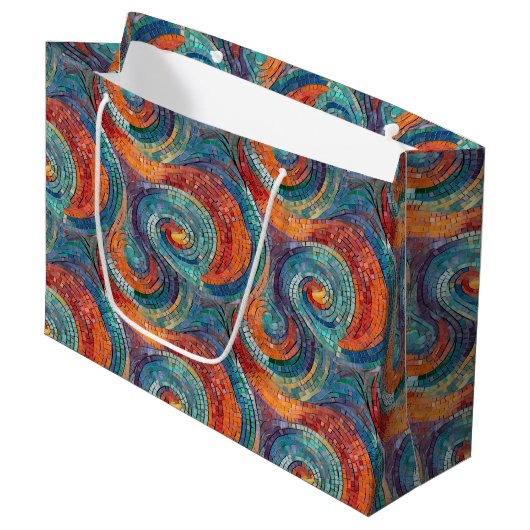 Grand Sac Cadeau Balayage bleu rouge orange (Devant Angle)
