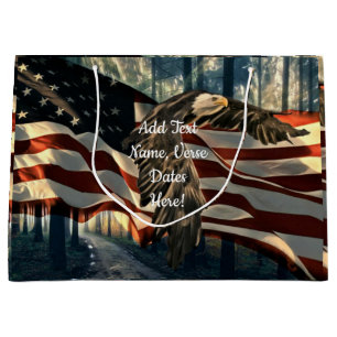 Grand Sac Cadeau Bald Eagle Drapeau américain Country Road
