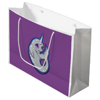 Grand Sac Cadeau Baleine à narval gris avec des points de dessin en