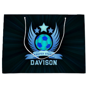 Grand Sac Cadeau Balle de Football Bleu Néon Cadeaux Personnalisé