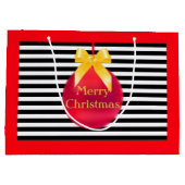 Grand Sac Cadeau Balle de Noël et rayures (Dos)