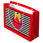 Grand Sac Cadeau Balle de Noël et rayures (Dos Angle)