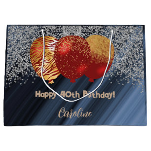Grand Sac Cadeau Ballon Rouge Pailleté Argent & Or & Photo