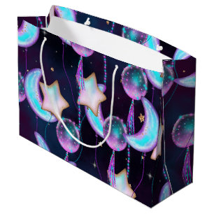 Grand Sac Cadeau Ballons cosmiques Blue Purple Moon Stars Planète