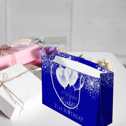 Grand Sac Cadeau Ballons de parties scintillant bleu royal